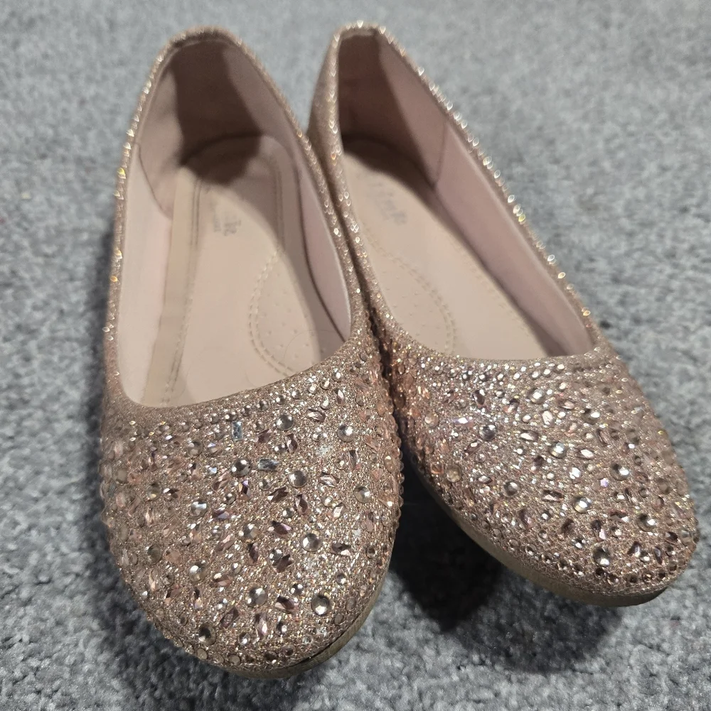 Girls Sparkle Formal Party Rhinestone Pink Ballet Flats